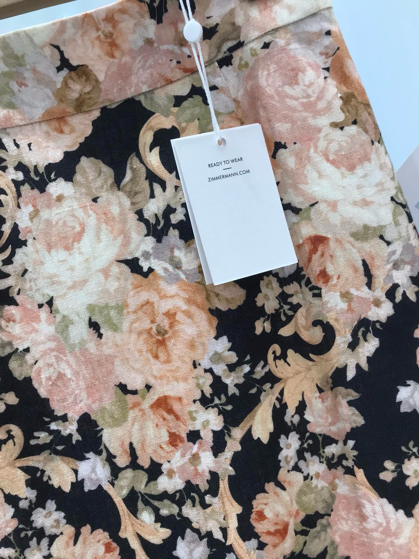 Zimmermann Floral Ramie Bouse & Midi Linen Skirt Set, Size AU 0/1/2/3