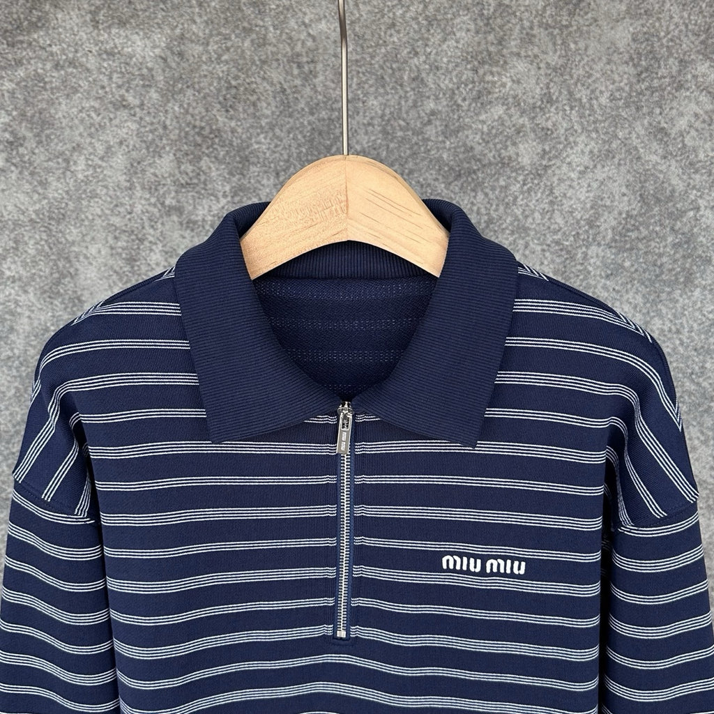 Miu Miu Blue/White Striped Zipper Shirt, Size S/M/L