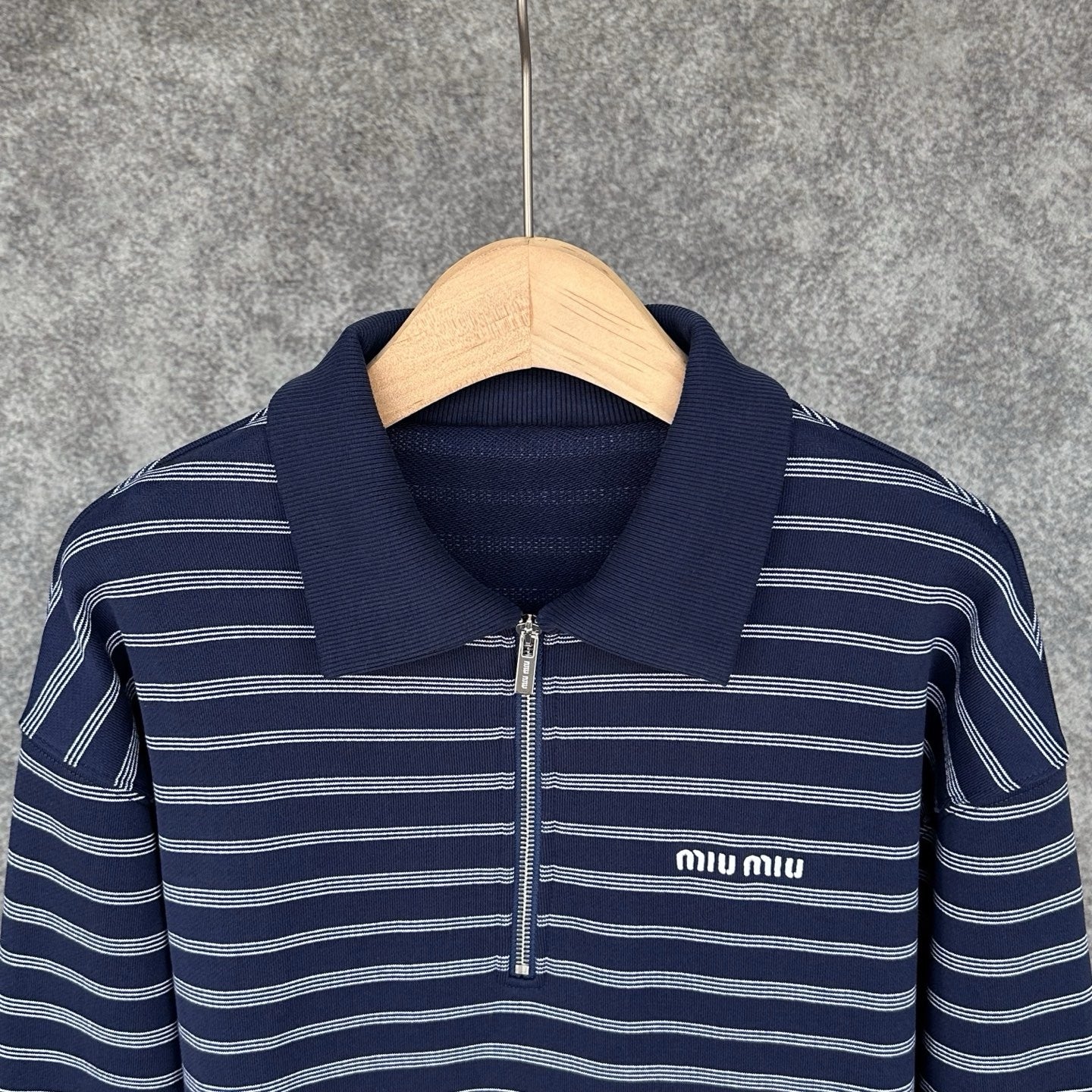 Miu Miu Blue/White Striped Zipper Shirt, Size S/M/L