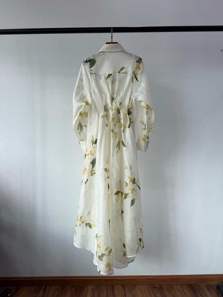 Zimmermann Harmony Floral Print Silk/Linen Blend Maxi Shirt Dress, Size AU 1/2