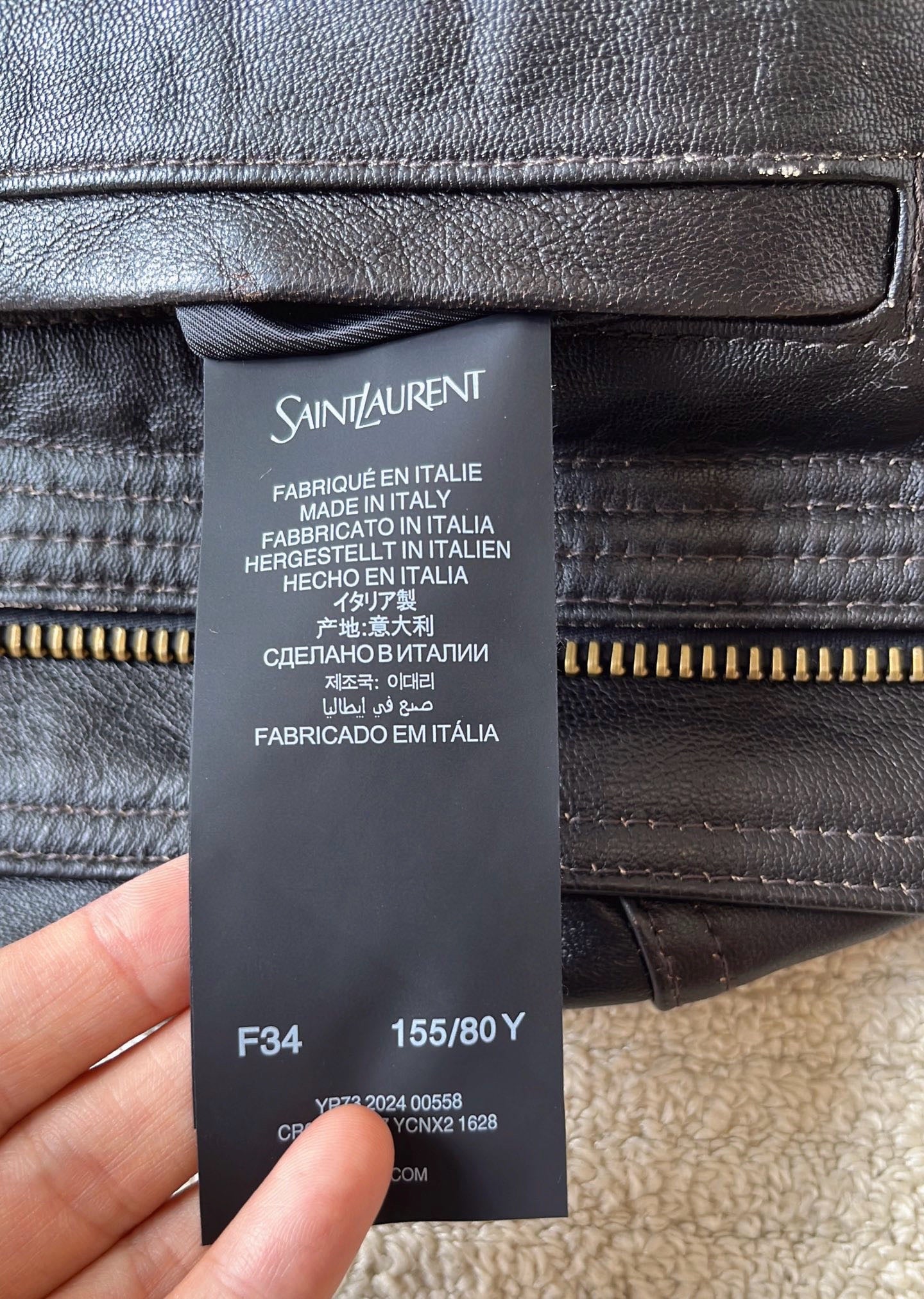 Saint Laurent Bomber Jacket in Grained Leather Dark Brown, Size 36/38/40
