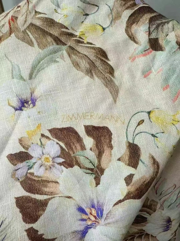 Zimmermann Bow-Embellished Cutout Floral-Print Linen Midi Dress, Size AU 0P/0/1/2/3