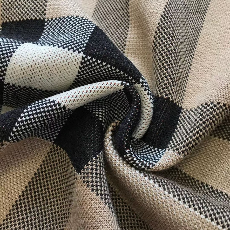 Burberry Check Wool Blend Cardigan in Beige, Size S/M/L
