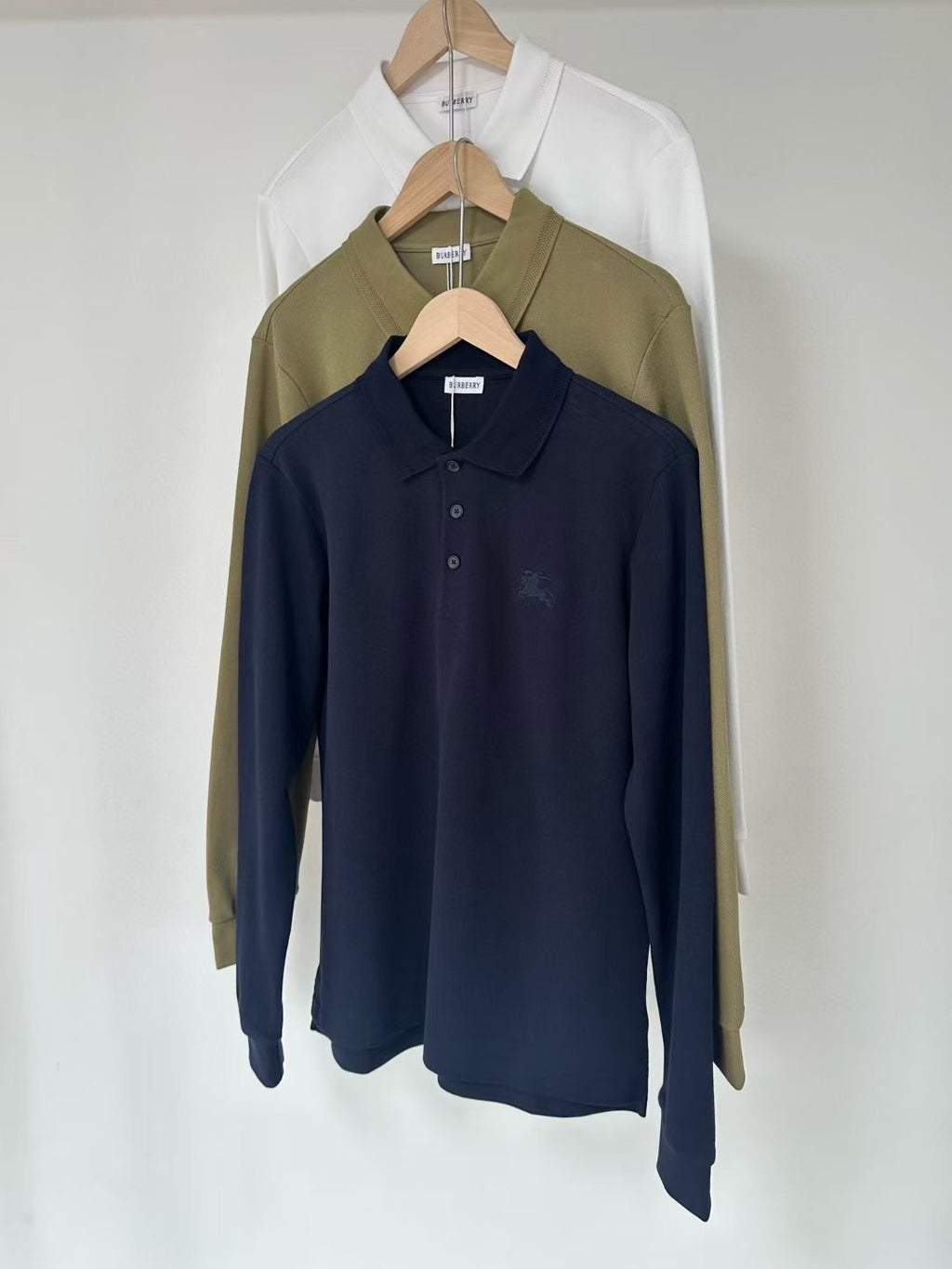 Burberry Long Sleeve Cotton Polo Shirt in Green/White/Blue, Size S/M/L/XL/XXL