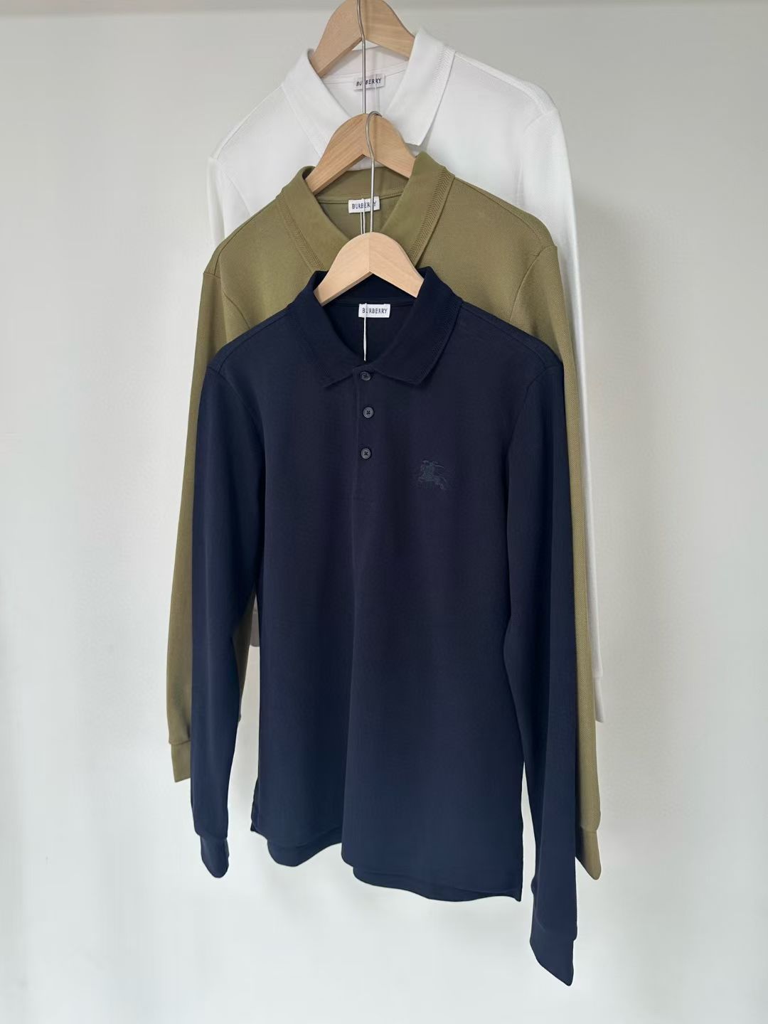 Burberry Long Sleeve Cotton Polo Shirt in Green/White/Blue, Size S/M/L/XL/XXL