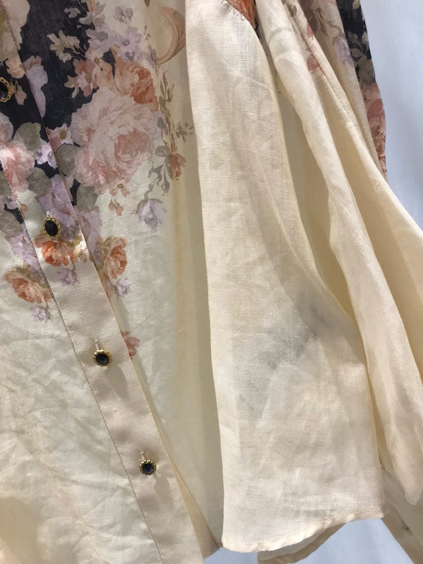 Zimmermann Floral Ramie Bouse & Midi Linen Skirt Set, Size AU 0/1/2/3