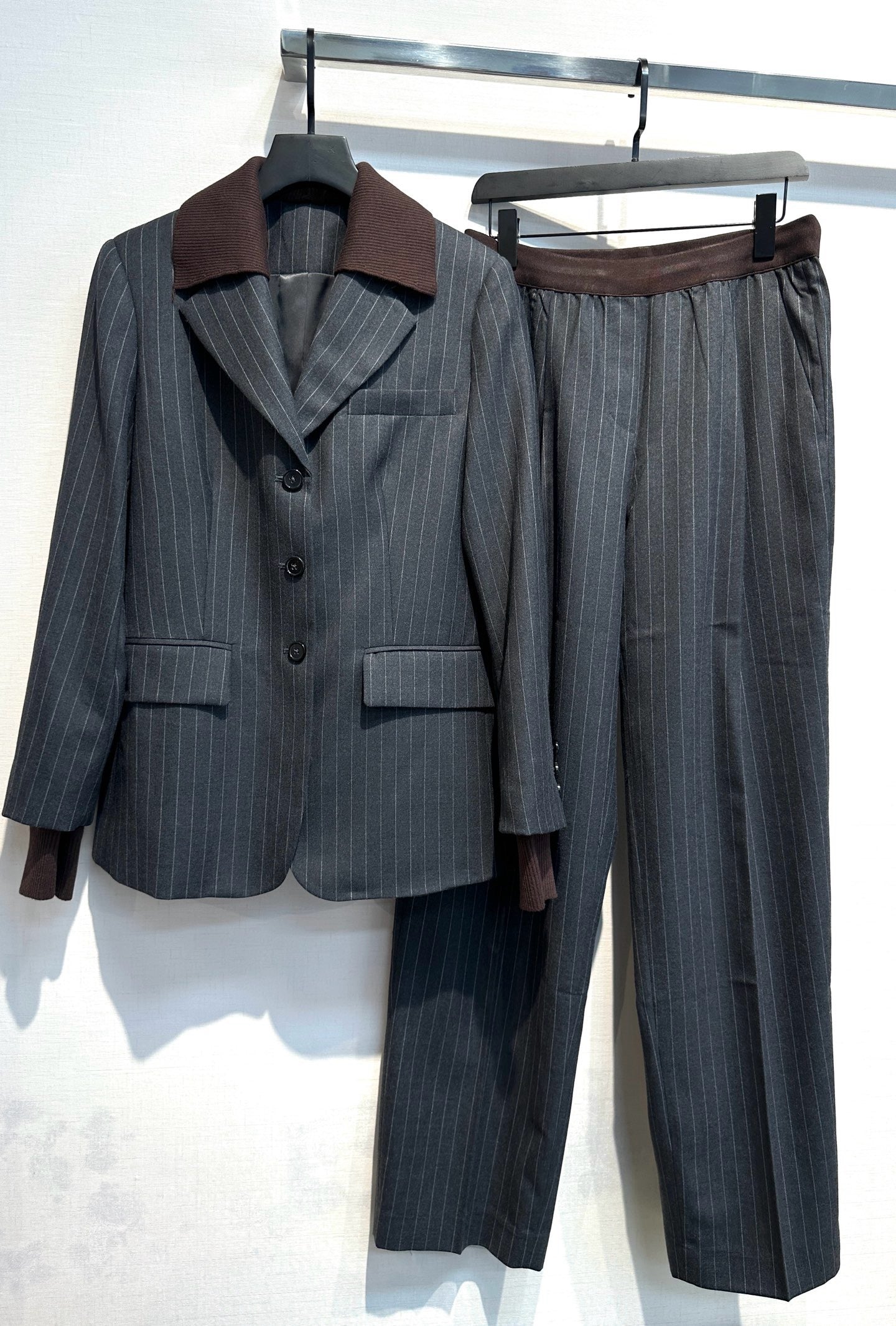 Miu Miu Pinstripe Single-Breasted Blazer Jacket & Pants Set, Size 36/38/40