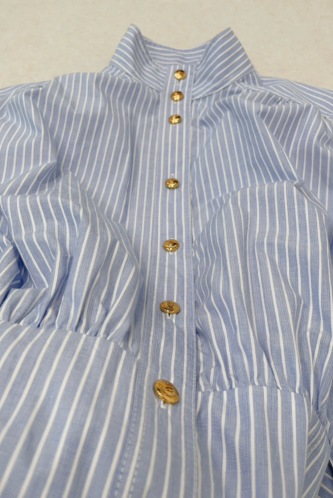 Zimmermann Stripe Utility Belted Long Sleeve Cotton Shirt Dress in Blue, Size AU 0/1/2