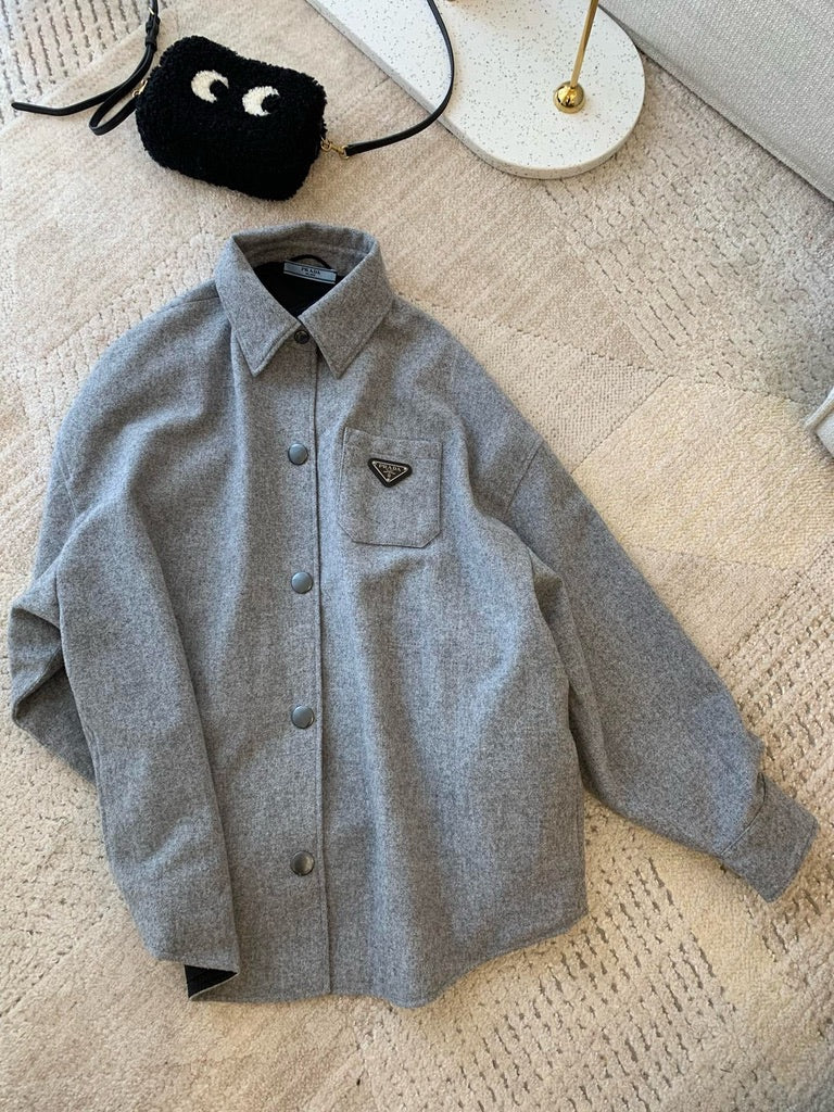 Prada Cashgora Caban Jacket in Gray, Size 36/38/40