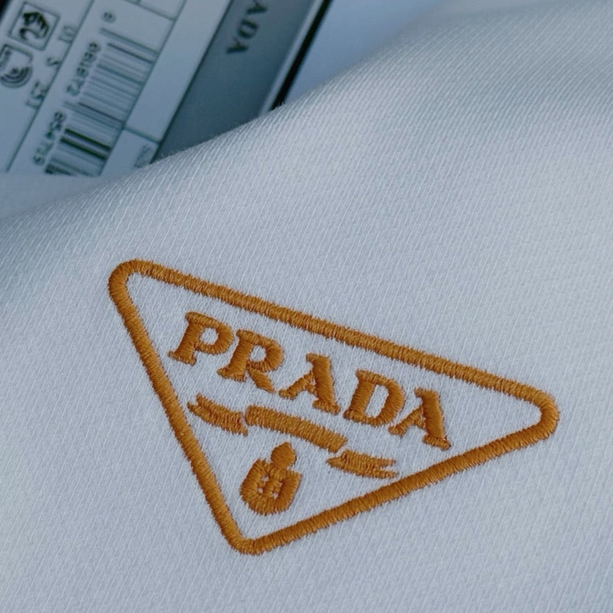 Prada Embroidered Orange Logo Cotton T-Shirt in White, Size XXL