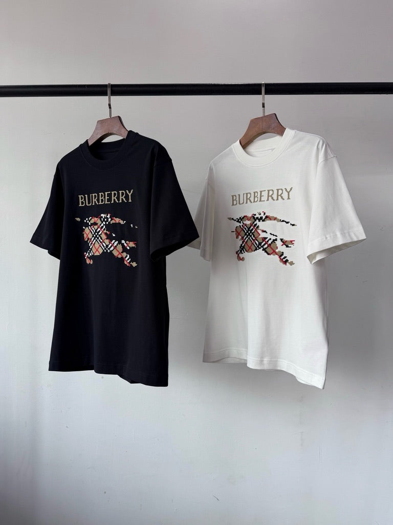 Burberry Cross Stitch EKD Cotton T-Shirt in White or Black, Size S/M/L/XL