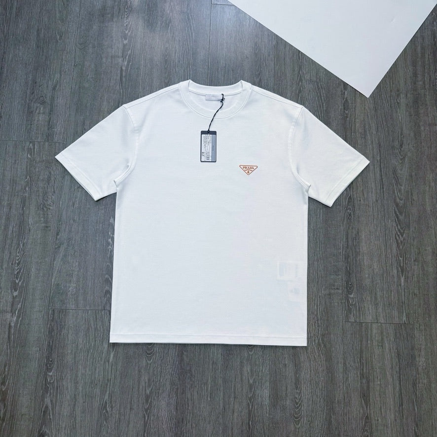 Prada Embroidered Orange Logo Cotton T-Shirt in White, Size XXL
