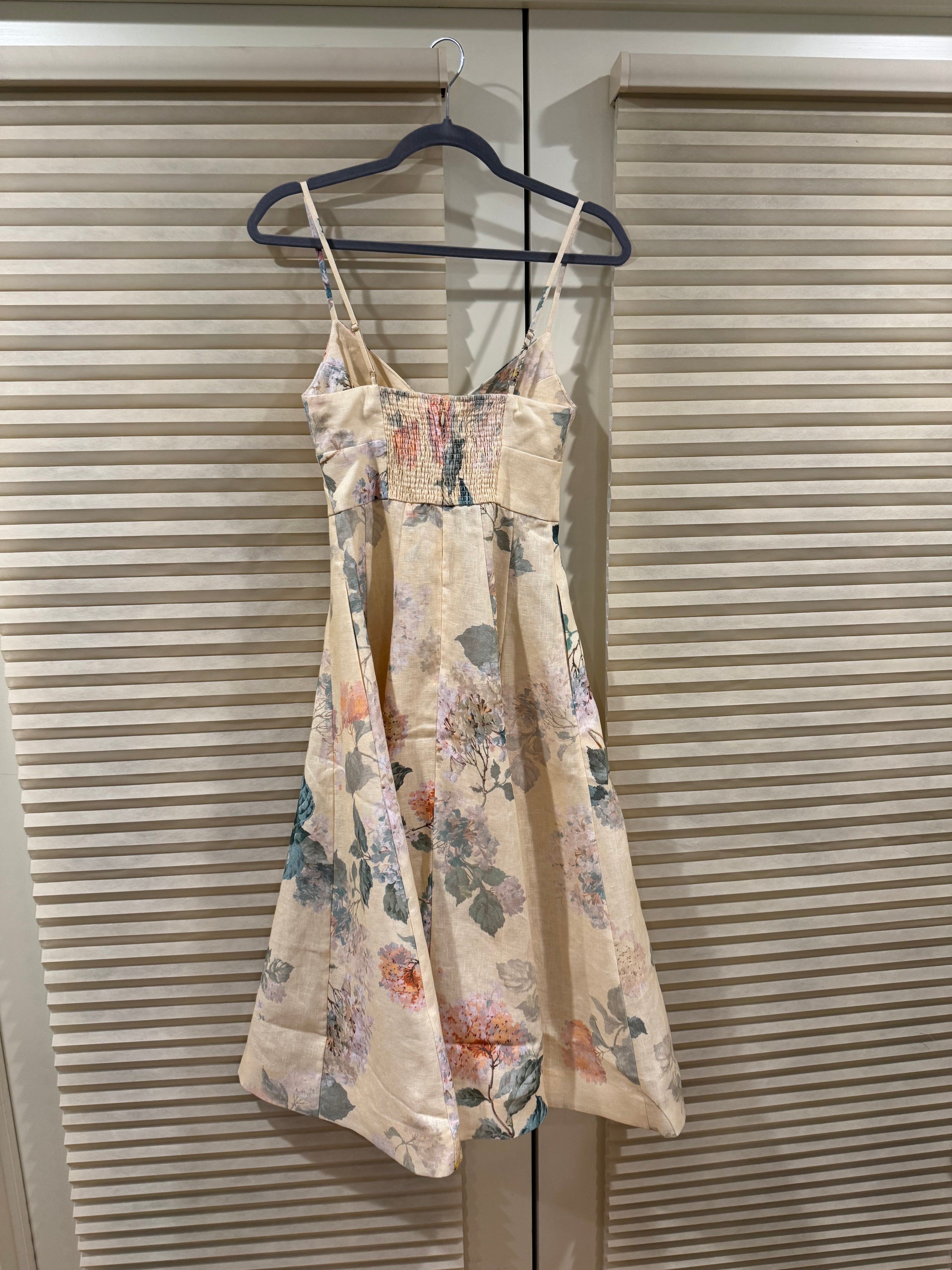 Zimmermann Floral Linen Midi Dress in Yellow, Size AU 0P/0/1/2/3