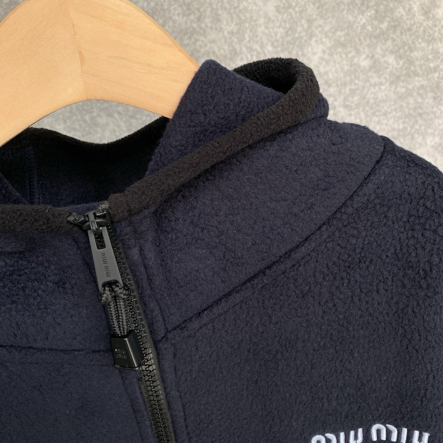 Miu Miu Cotton Fleece Zipper Hoodie in Navy, Size XS/S/M