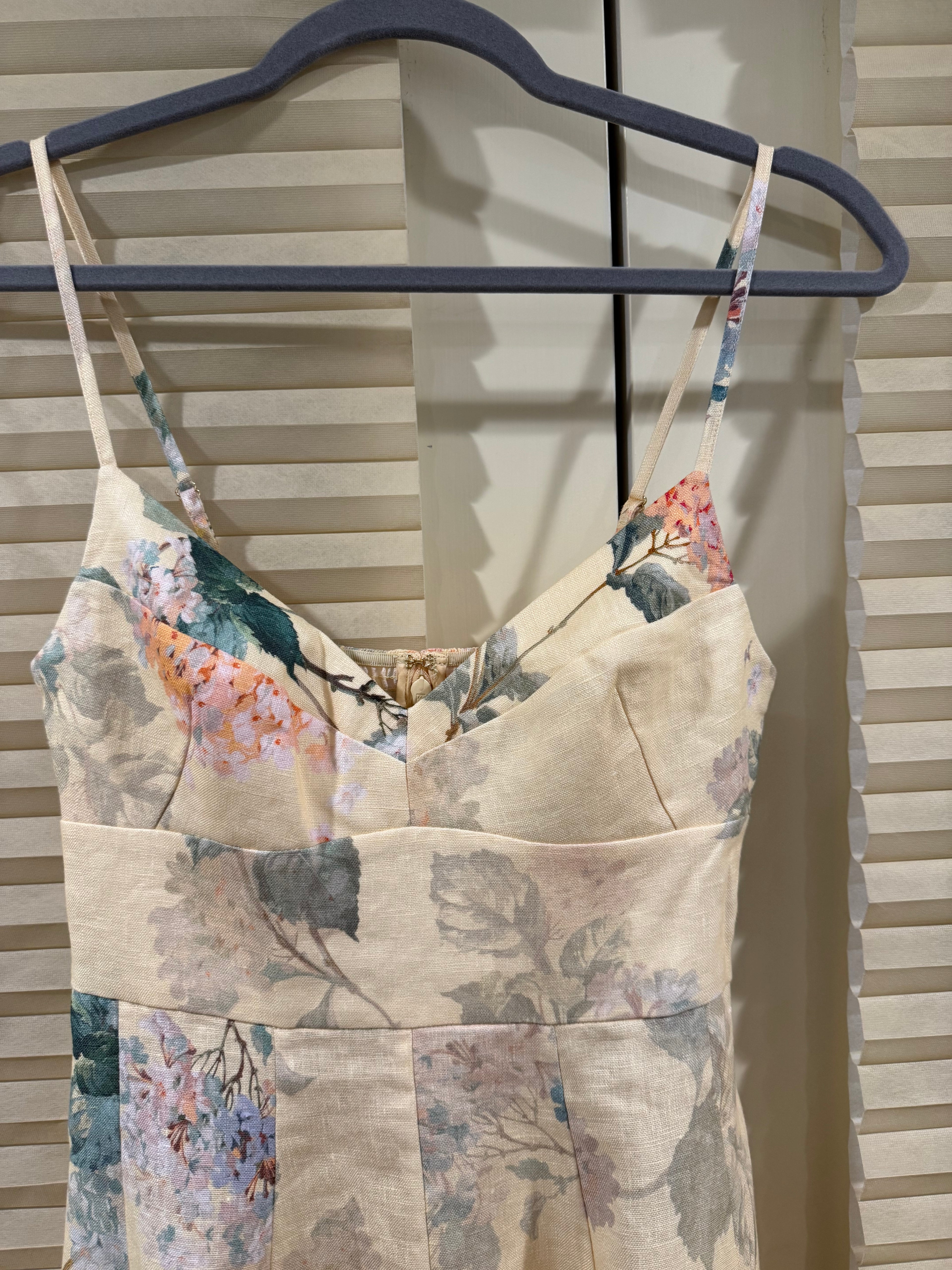 Zimmermann Floral Linen Midi Dress in Yellow, Size AU 0P/0/1/2/3