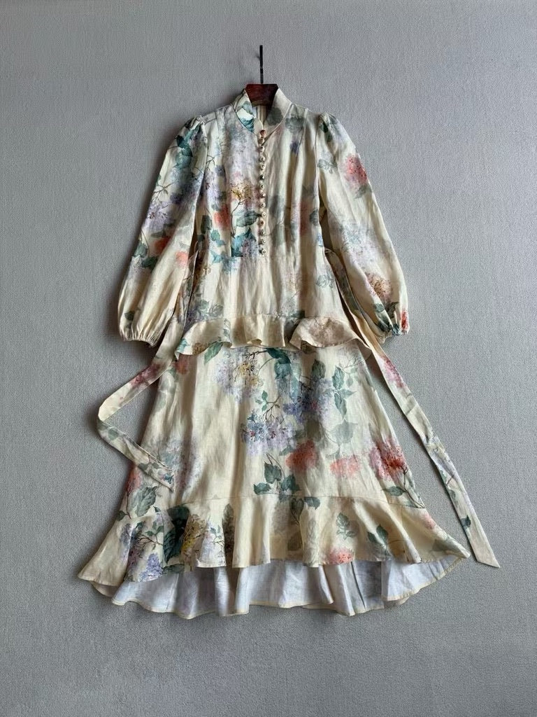 Zimmermann Peplum Belted Linen Midi Dress, Size AU 0/1