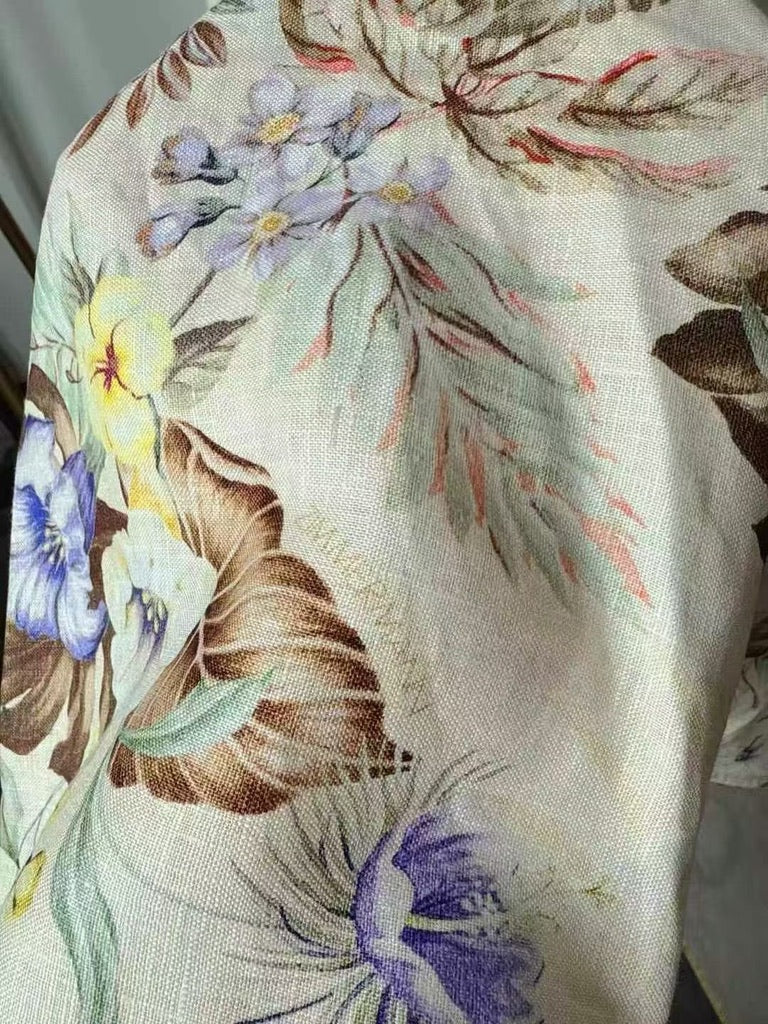 Zimmermann Bow-Embellished Cutout Floral-Print Linen Midi Dress, Size AU 0P/0/1/2/3