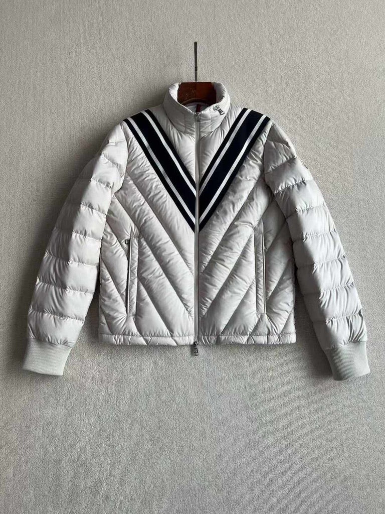 Moncler Barrot Quilted Down Jacket in Off White, Size 4/5