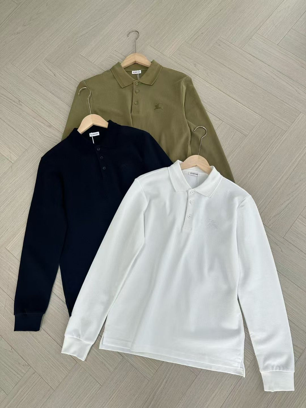 Burberry Long Sleeve Cotton Polo Shirt in Green/White/Blue, Size S/M/L/XL/XXL