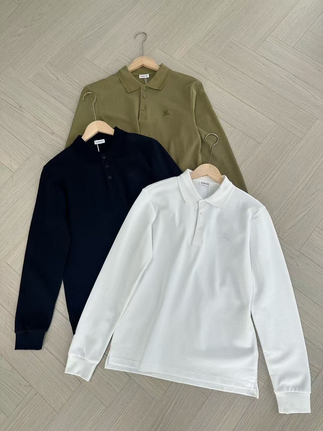 Burberry Long Sleeve Cotton Polo Shirt in Green/White/Blue, Size S/M/L/XL/XXL