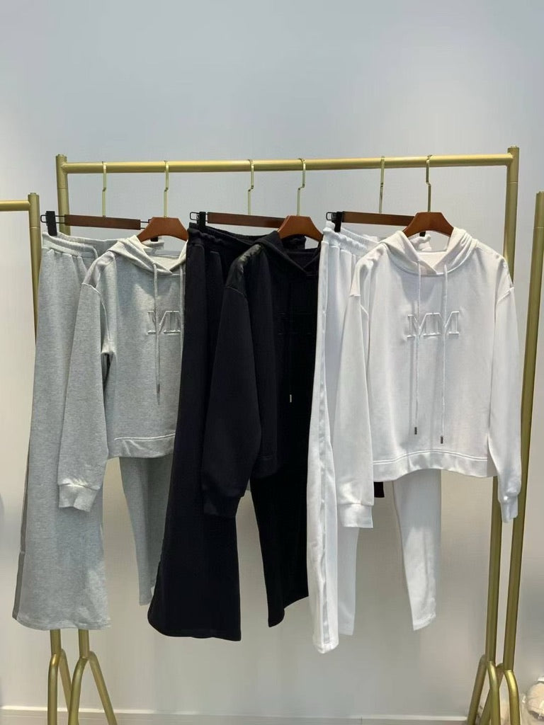 Max Mara MM Hooded Sweatshirt & Pants Set in Gray/Black/White, Size S/M/L