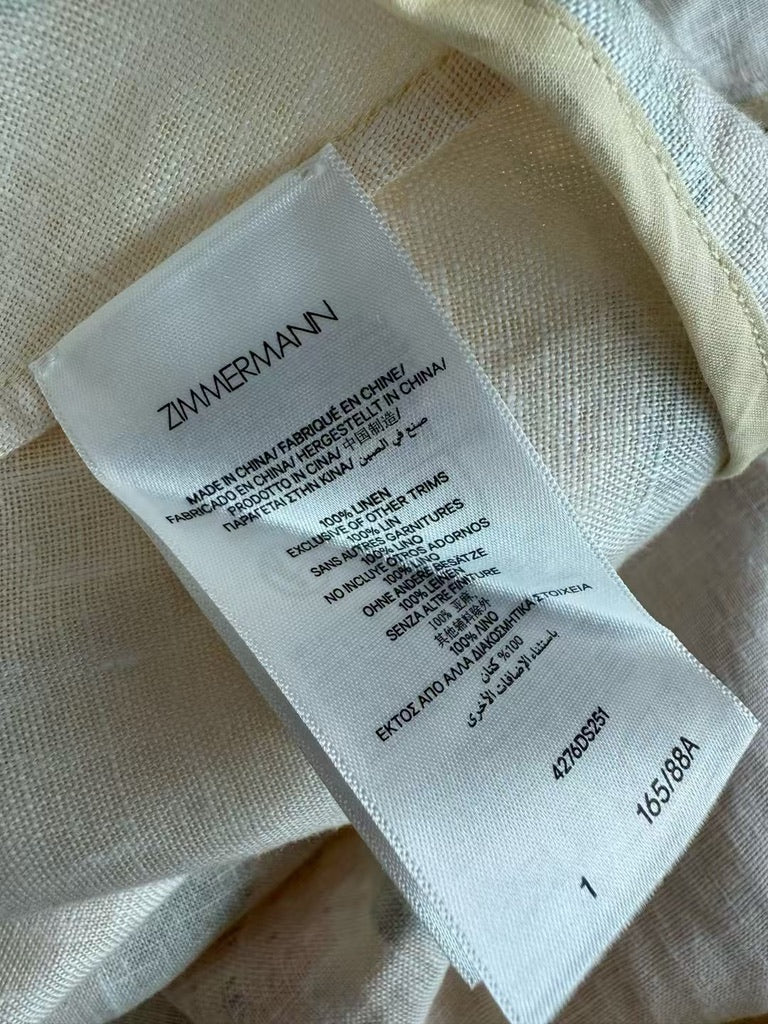 Zimmermann Peplum Belted Linen Midi Dress, Size AU 0/1