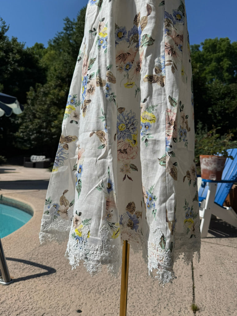 Zimmermann Lace Trim Floral Linen Sundress, Size AU 1/2