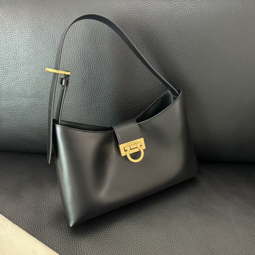 Ferragamo Trifolio Small Leather Shoulder Bag in Black