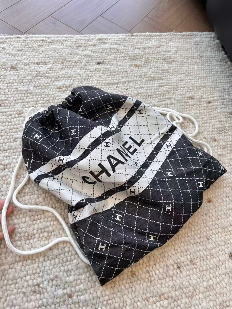 Chanel Logo Cotton/Silk Blend Scarf Black