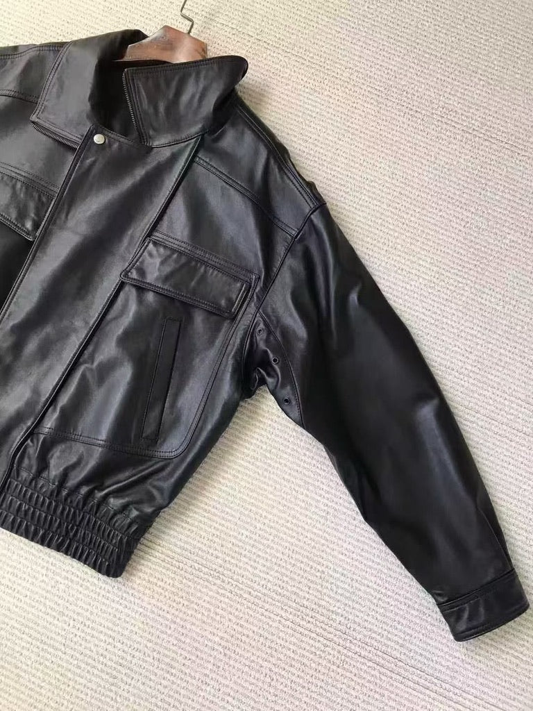 Saint Laurent Bomber Jacket in Grained Leather, Size 36/38/40