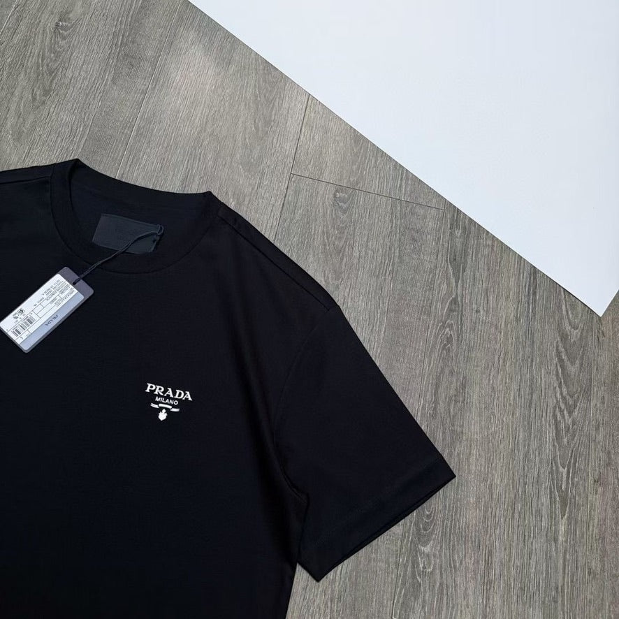 Prada Embroidered White Logo Cotton T-Shirt in Black, Size XXL