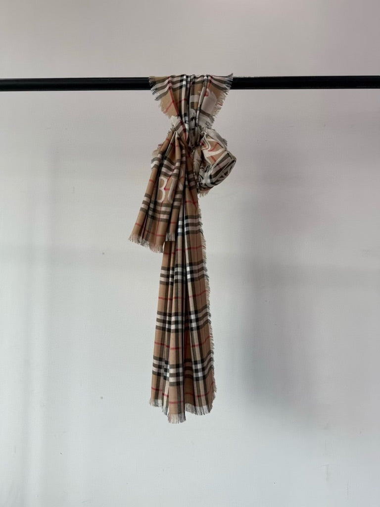 Burberry Wide EKD Check Wool Scarf in Sand (79 x 26 in)
