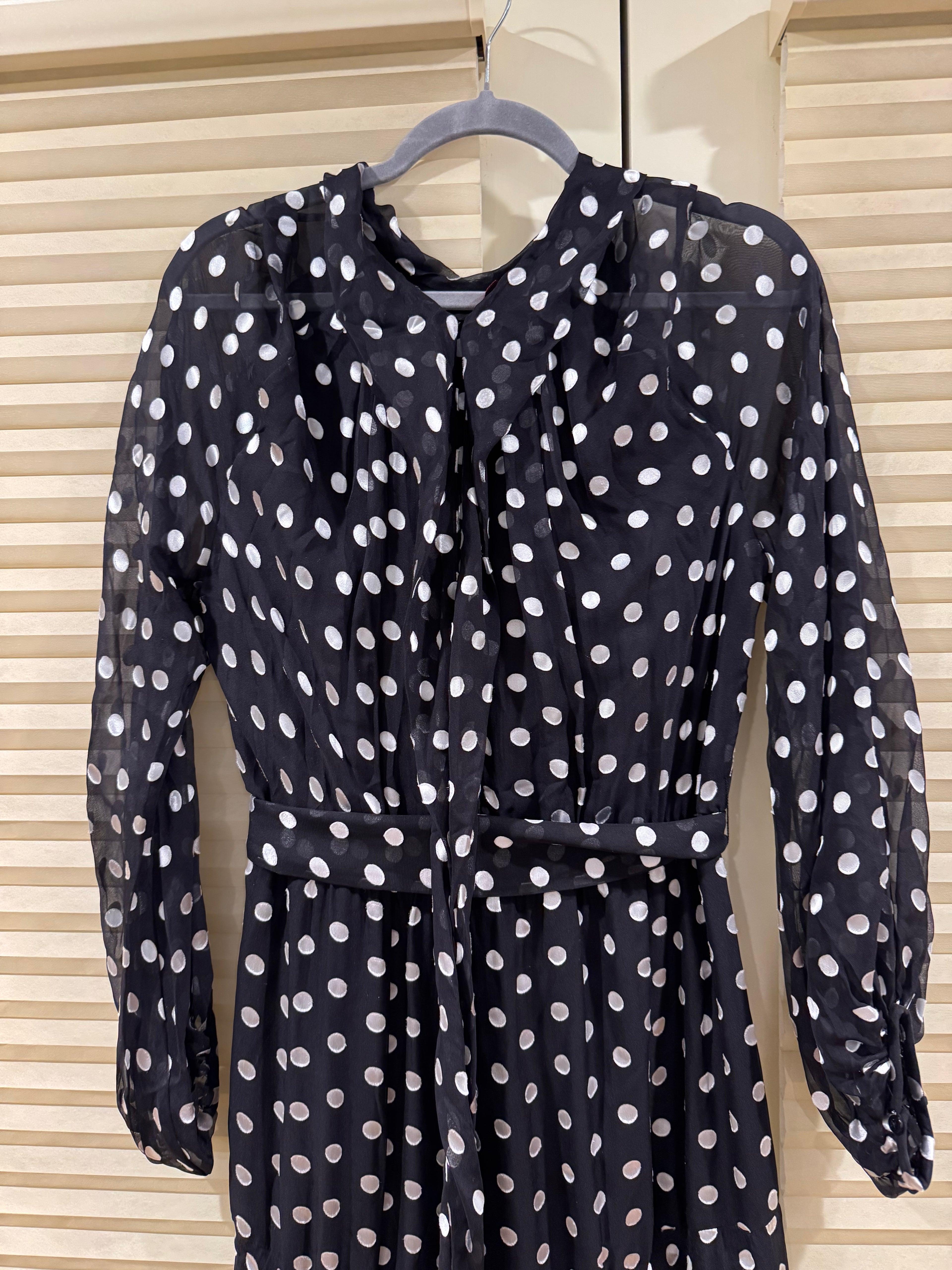 CH Carolina Herrera Silk Polka Dot Belted Maxi Dress, Size XS/S/M/L