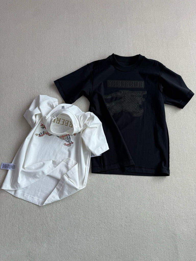 Burberry Cross Stitch EKD Cotton T-Shirt in White or Black, Size S/M/L/XL