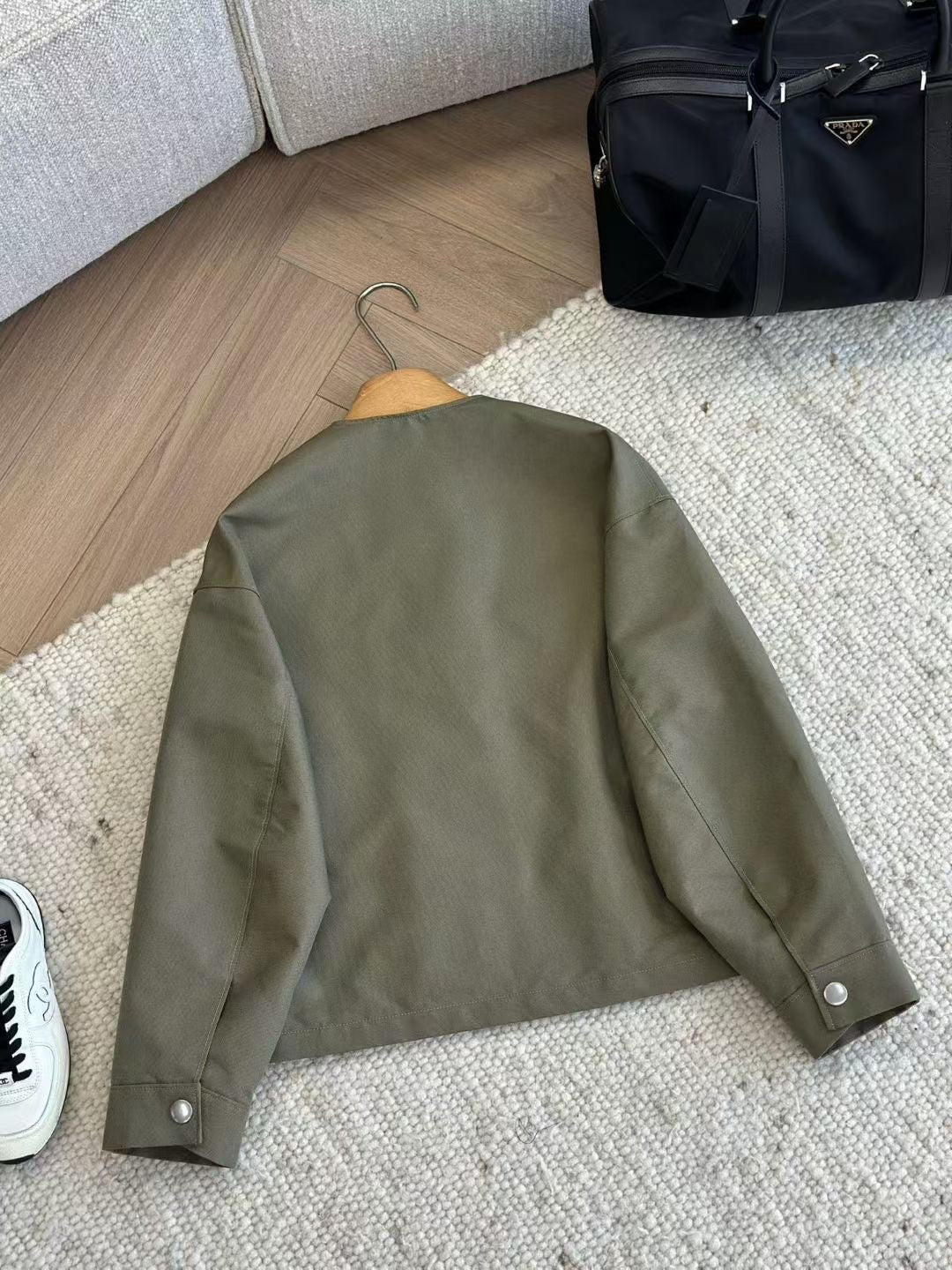 Prada Triangle-Logo Canvas Green Jacket, Size 36/38/40