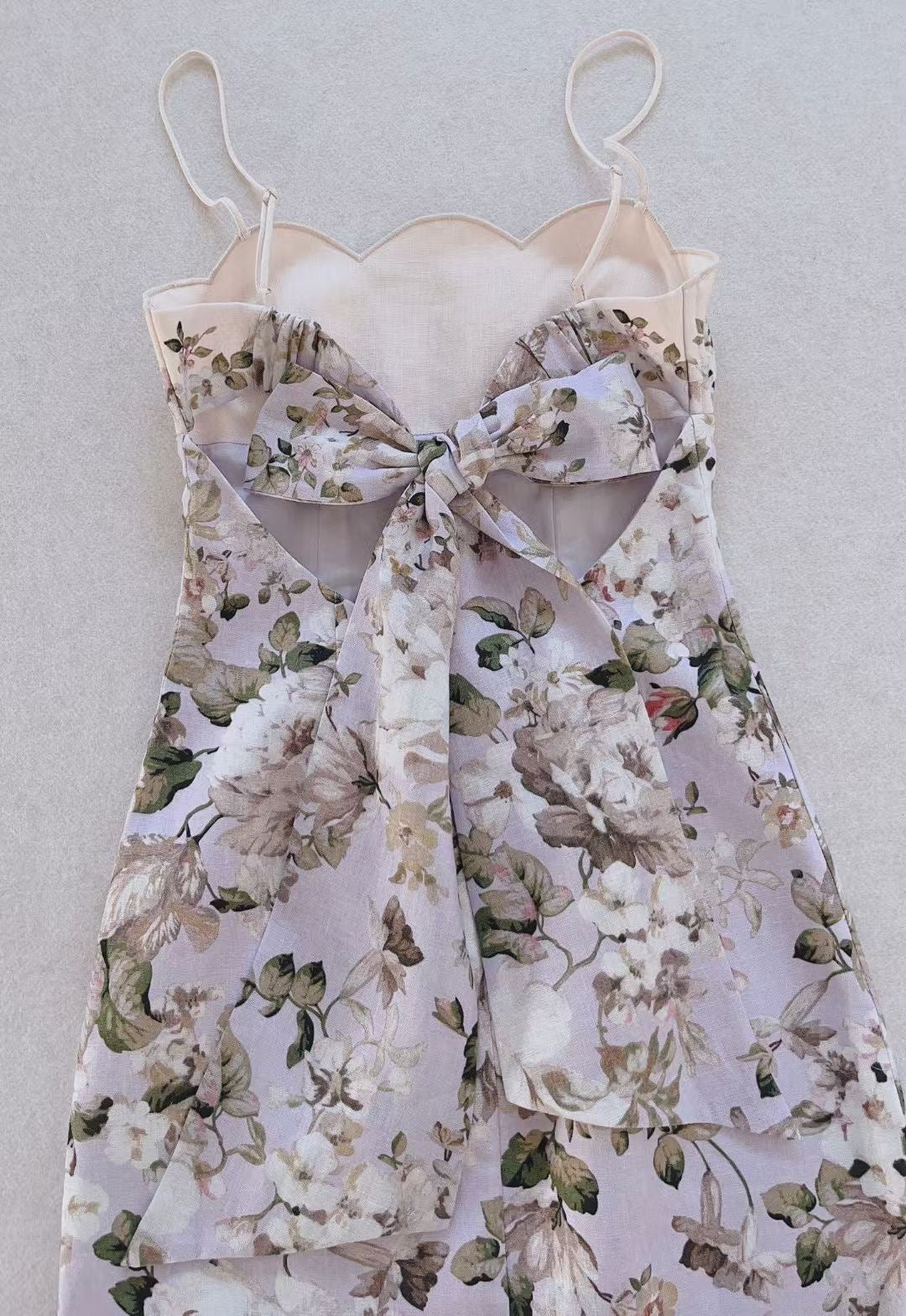 Zimmermann Floral Linen Midi Dress, Size AU 0/1