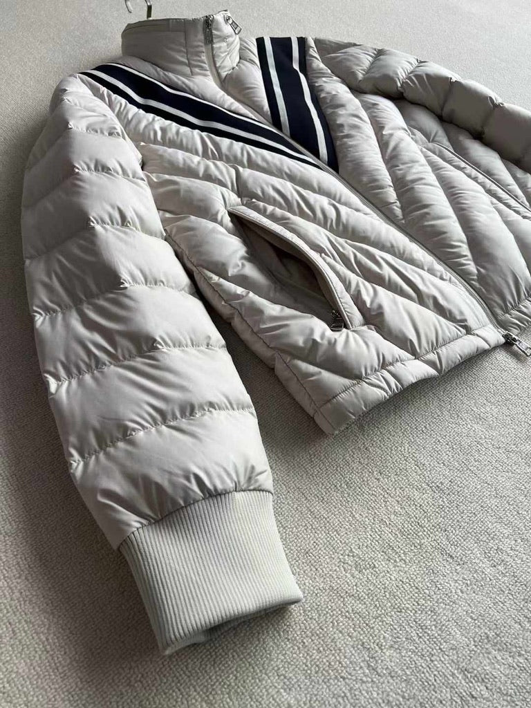 Moncler Barrot Quilted Down Jacket in Off White, Size 4/5