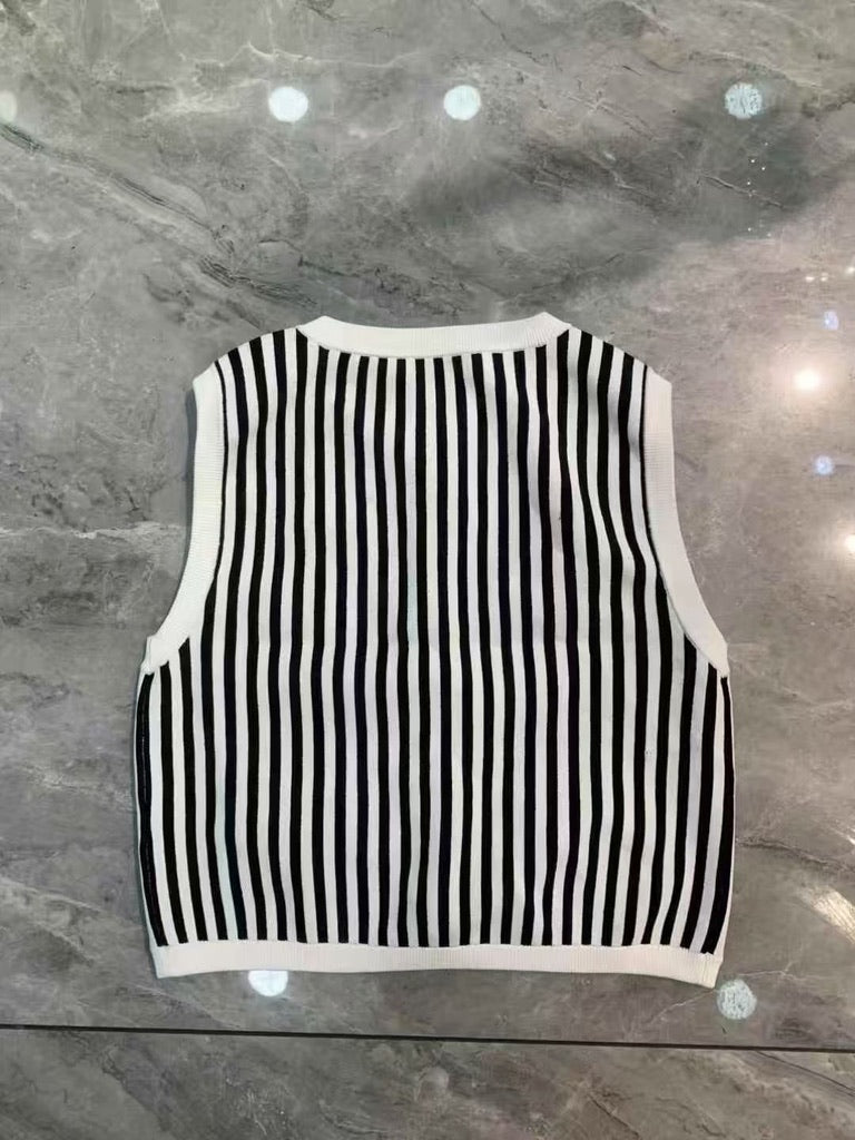 Veronica Beard Leland Stripe Vest & Midi Skirt Set, Size S/M