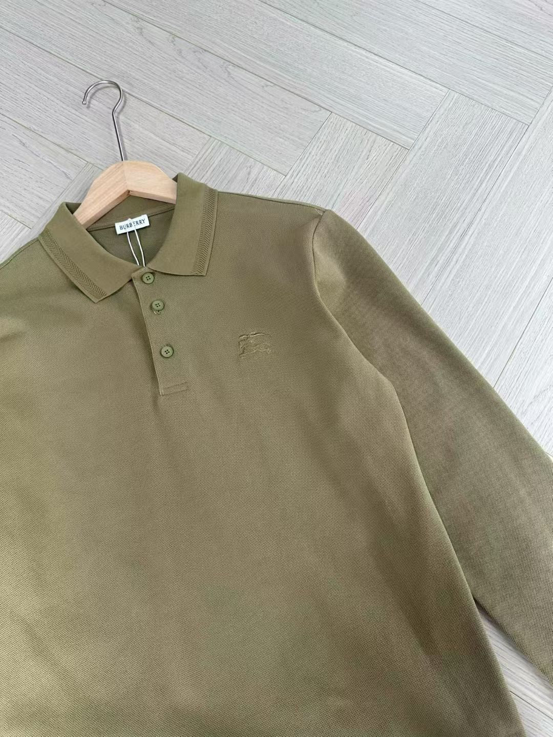 Burberry Long Sleeve Cotton Polo Shirt in Green/White/Blue, Size S/M/L/XL/XXL