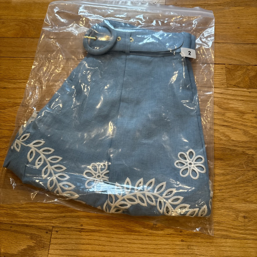 Zimmermann Linen Button Shirt & Belted Shorts Set in Blue, Size AU 1/2/3