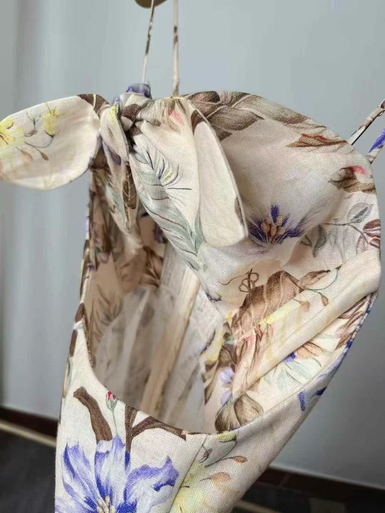 Zimmermann Bow-Embellished Cutout Floral-Print Linen Midi Dress, Size AU 0P/0/1/2/3