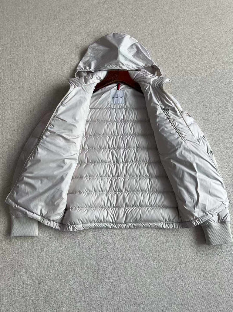 Moncler Barrot Quilted Down Jacket in Off White, Size 4/5