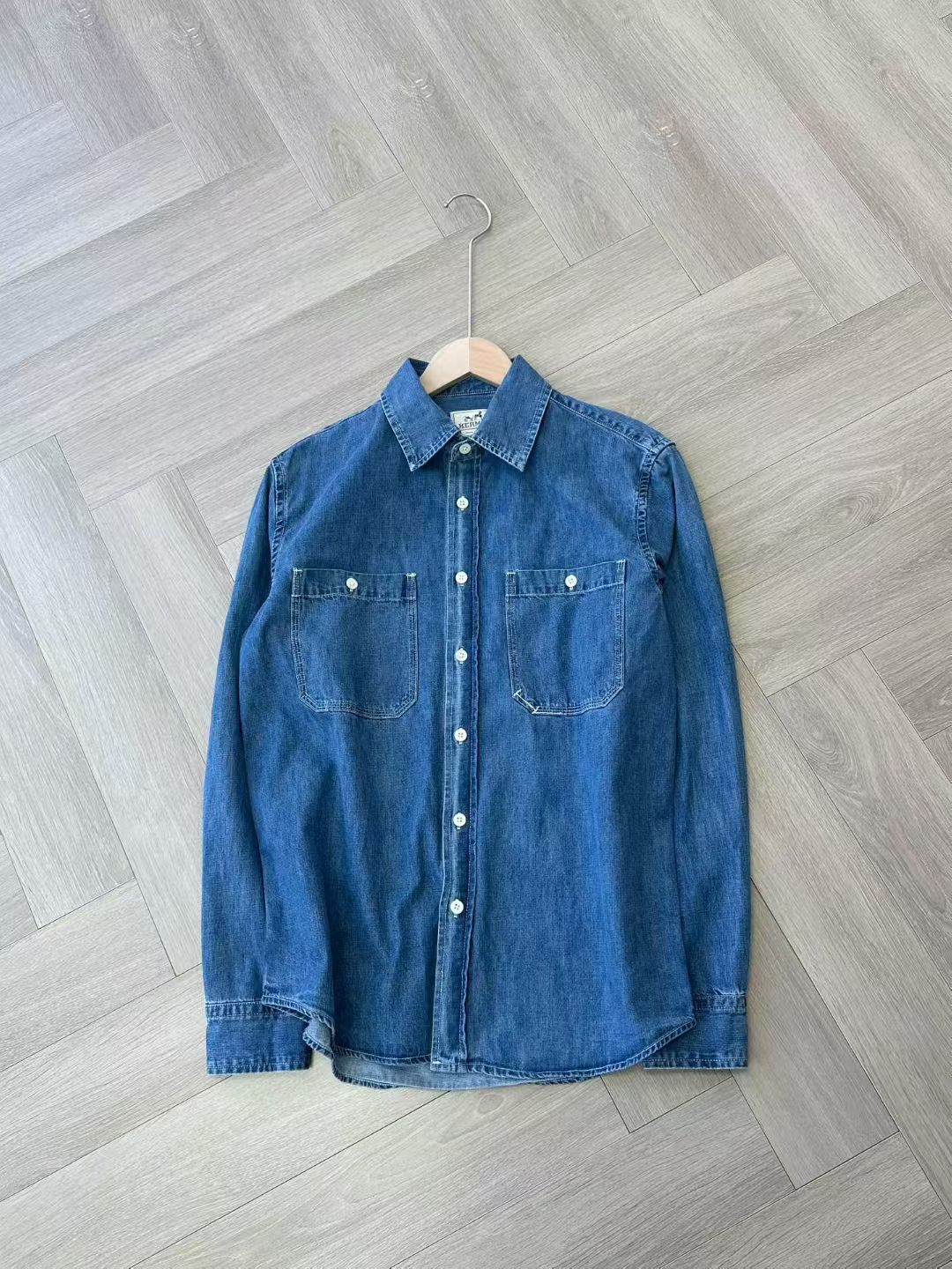 Hermes Unisex Long Sleeve Demin Shirt in Blue, Size 34/36/38/40/42