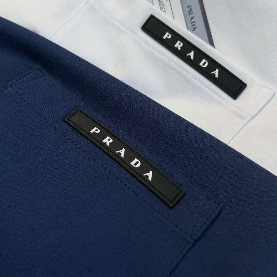 Prada Logo Cotton T-Shirt in Color White or Blue, Size S/M/L/XL/2XL