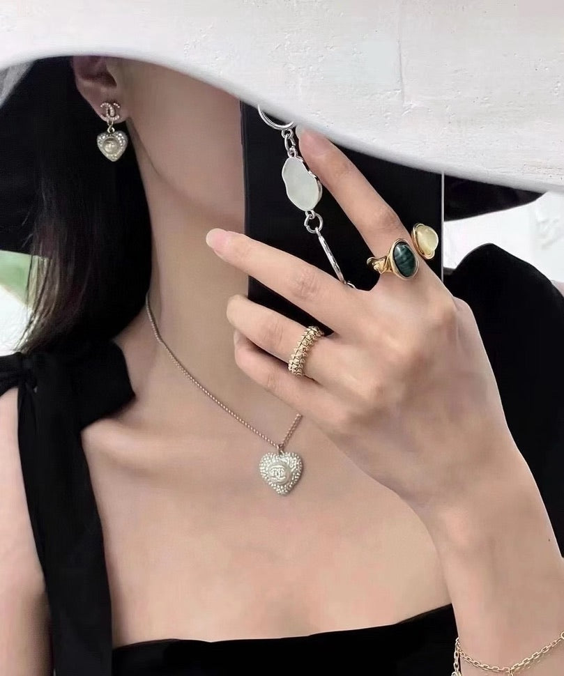 Chanel Pearl Crystal CC Heart Necklace