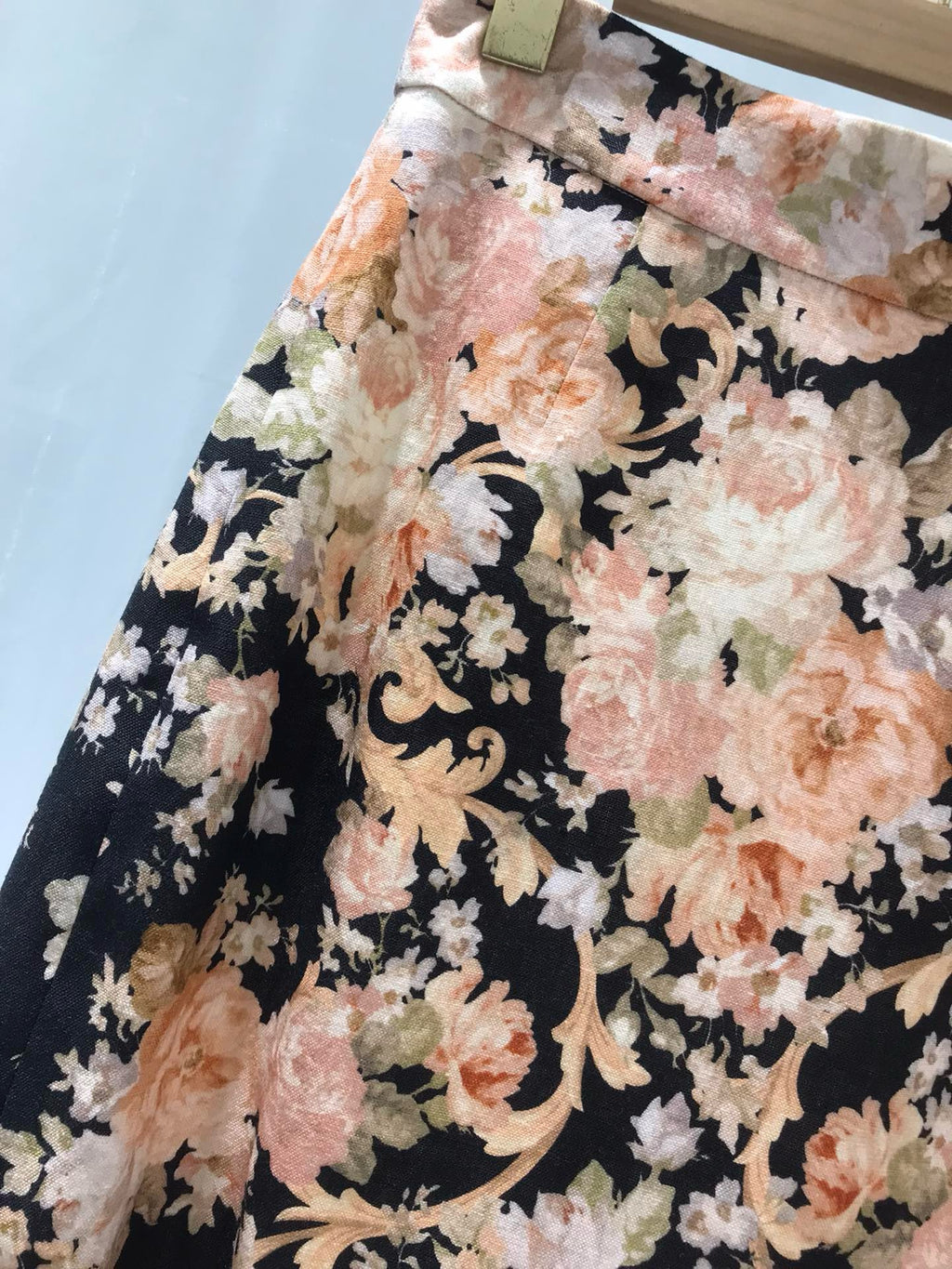 Zimmermann Floral Ramie Bouse & Midi Linen Skirt Set, Size AU 0/1/2/3