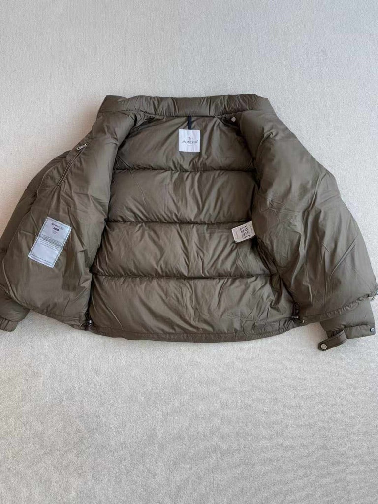 Moncler Besbre Hooded Short Down Jacket in Brown, Size 4/5