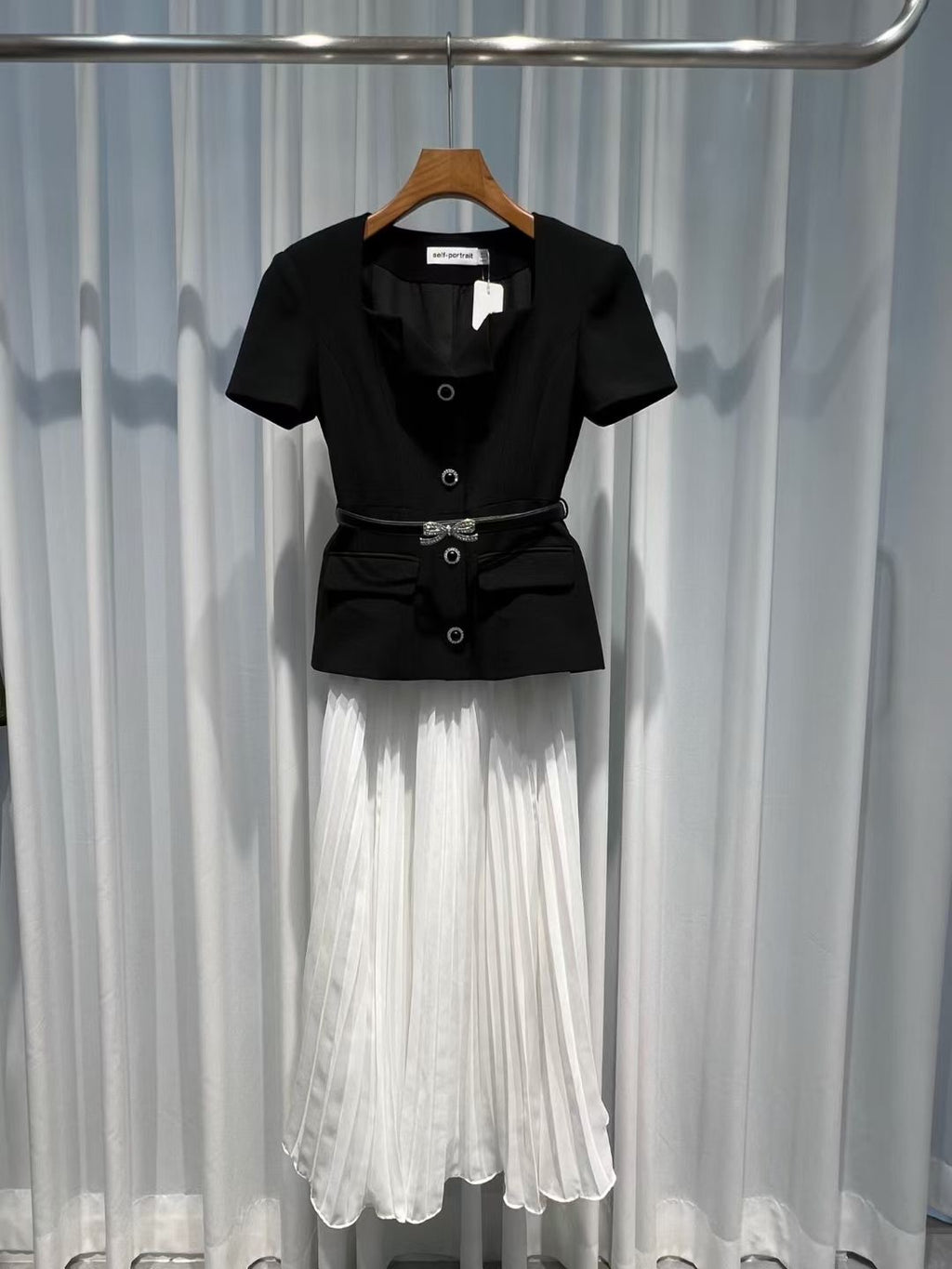 Self-Portrait Short Sleeve Midi Dress, Size US 2/4/6/8