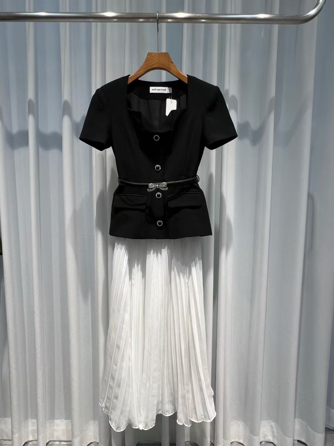 Self-Portrait Short Sleeve Midi Dress, Size US 2/4/6/8