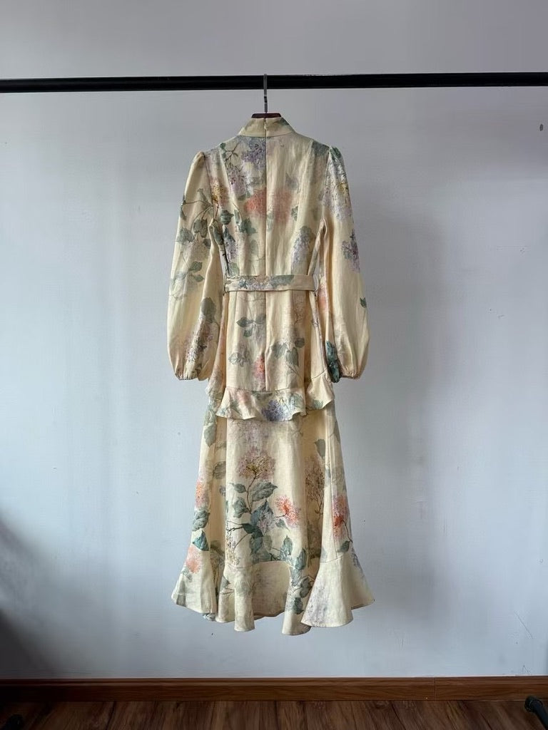 Zimmermann Peplum Belted Linen Midi Dress, Size AU 0/1